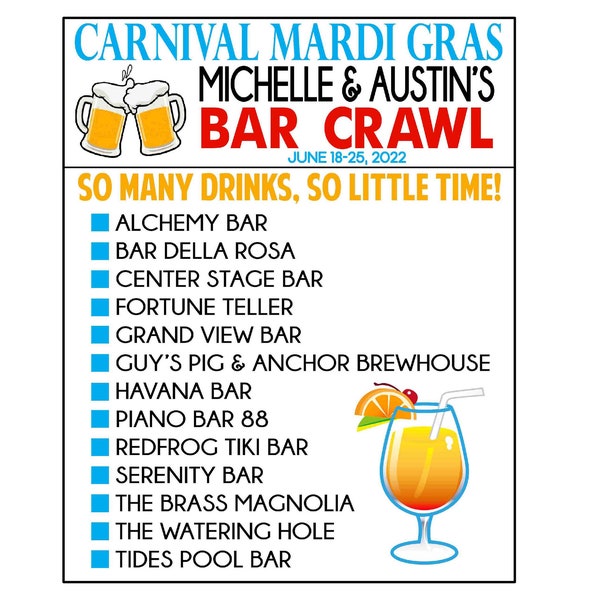 Pub Crawl Checklist Etsy