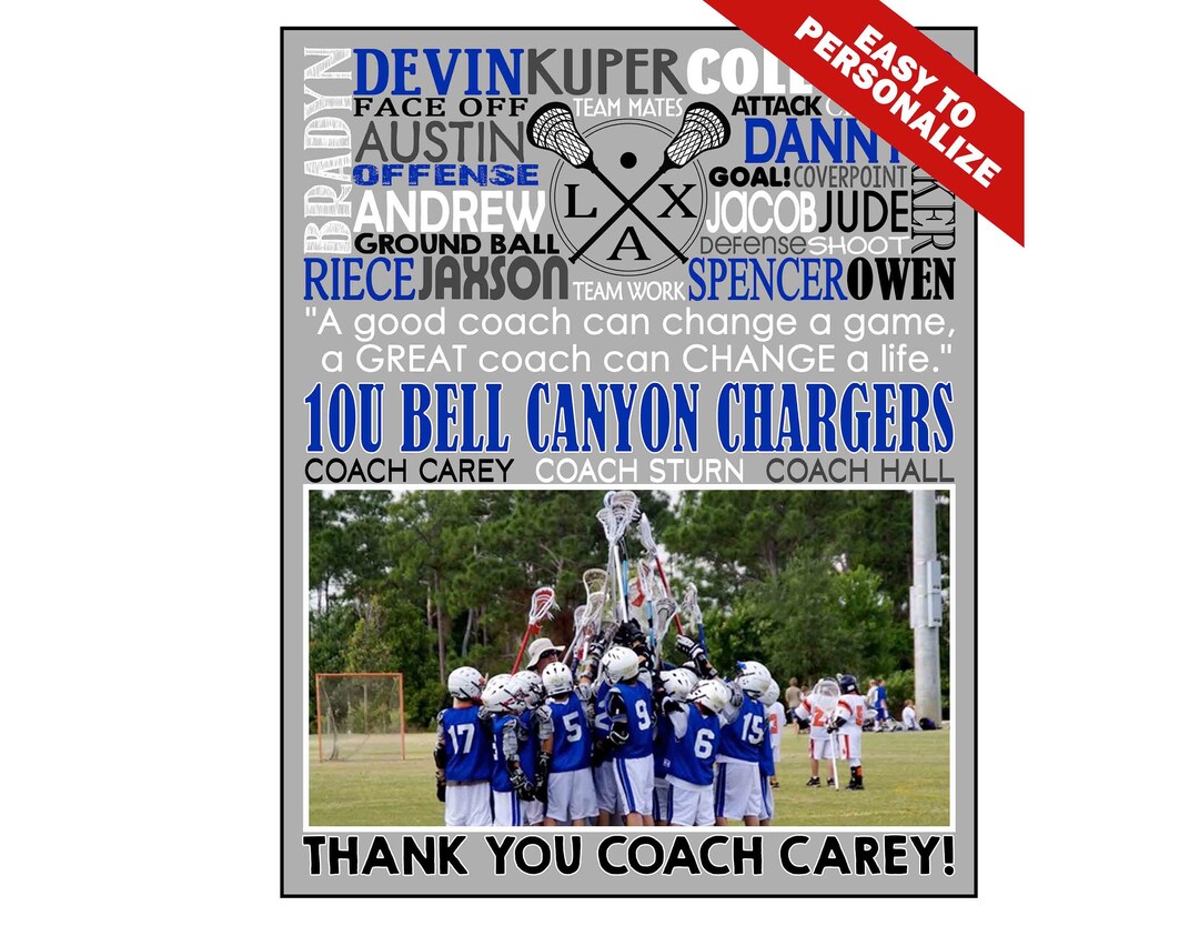 LACROSSE COACH Printable Coach Thank You Customized Team Gift LAX Thank ...