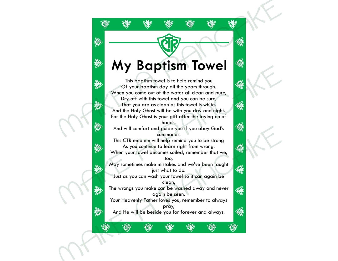 Instant Download LDS Baptism TOWEL CTR Towel Poem Jpeg File - Etsy
