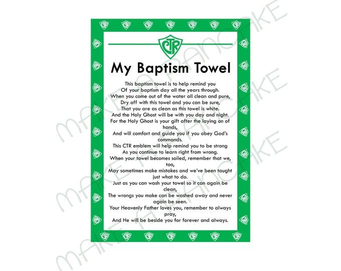 Instant Download LDS Baptism TOWEL CTR Towel Poem Jpeg File Etsy