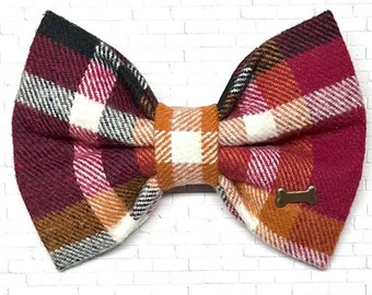Burgundy Flannel Dog Bow