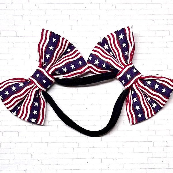 Patriotic Double Bows on Nylon Headband / 4th of July / USA