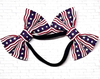 Patriotic Double Bows on Nylon Headband / 4th of July / USA
