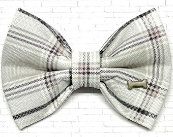 Gray Plaid Dog Bow