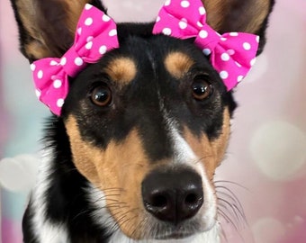 Pink Double Bows on Nylon Headband/Polka Dots/Flamingo/Cherries/Bandana/Tie Dye/Hot  Pink