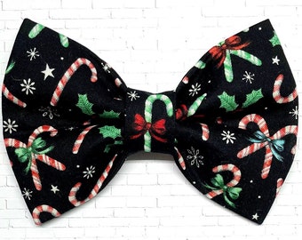 Black Candy Cane Dog Bow