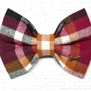 Burgundy Flannel Dog Bow