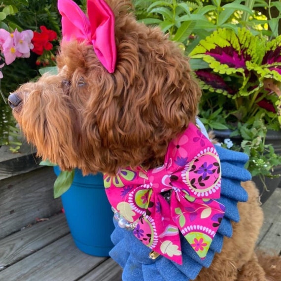 Pink Gingham Ribbon Dog Bow 