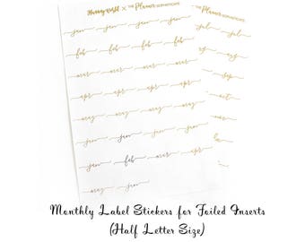 Foiled Monthly Label Stickers for Half-Letter Size Foiled Inserts (2018 Version)