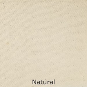 May include: Close-up of a natural-colored canvas fabric with a textured weave. The word "Natural" is printed in a dark font at the bottom of the image. The fabric has a slightly off-white hue.