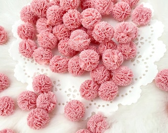 Misty Roses Tiny Pom Poms 15mm Tulle Lace Balls, Pink Mini Pom Pom, Miniature Applique,Soft Tulle Ribbon Pom, Craft Pompoms Pack