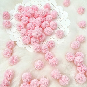 Mini pompon rosa baby da 7 mm e 15 mm, palline di tulle morbido, mini pompon rosa, applique in miniatura, pompon con nastro in tulle, confezione di pompon artigianali