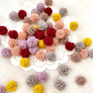 Dusty Mix Mini Pompoms 15mm, Tulle Pom Poms, Mixed Colors Mini Pompom for Craft, Soft Pompom Balls, Miniature Applique,Tiny Pompom Balls