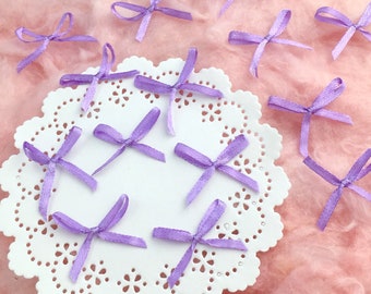 Lavender Satin Bows, Small Craft Bows, Satin Knots, Hand tied Ribbon Bows, Light Purple Bows, Bows for Decorating, Card Bows, Tiny Gift Bows