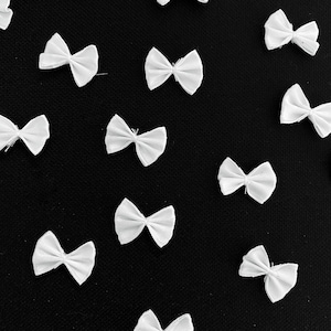 White Mini Bow Tie 20mm, White Ribbon Bows, Sewing Applique, Satin Fabric Bows, Small Craft Bows, Wedding Bow, Lingerie Bows, Doll Making