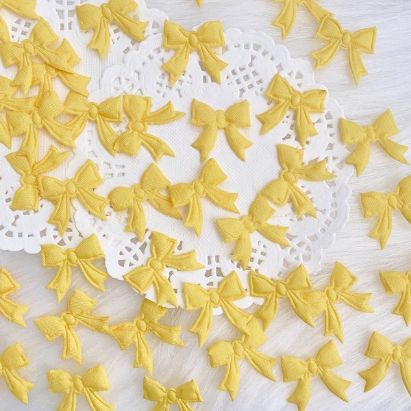 Tiny Marigold Die Cut Bows 20pcs, Small Yellow Bows, Multi Purpose Bows, Mini Fabric Bows,Solid Craft Bows,Gift Tag Bows, Card Making