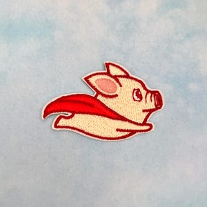 Flying Super Pig Iron on Patch 1pc- Red Cape Badge, Small Cute Animal Patch Comic Patch Sew on Cute Funny Cool Applique Jeans Backpack