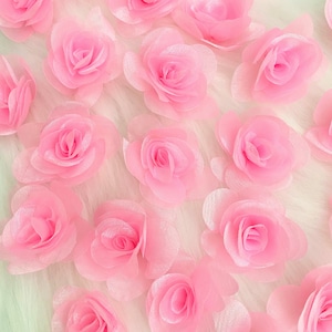 Pink Organza Roses 45mm, Pink Craft Roses Small Fabric Flowers Applique, Costume Sewing Wedding Floral Decor,Light Pink Roses