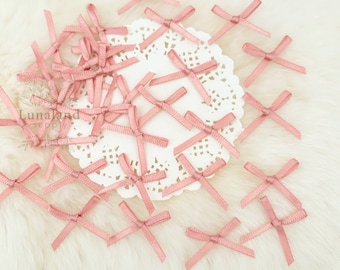 Mini stoffige roze strikken 1/8 lint, rozeroze strikken, kleine satijnen strikken, strikken cadeaulabel, decor bruiloft, kleine ambachtelijke strikken, strikken babyshower