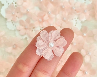 Blush Peach Cherry Blossoms for Crafts, Mini Fabric Flowers, Organza Flowers, Beaded Flowers, Sew on Applique Doll Making Costume