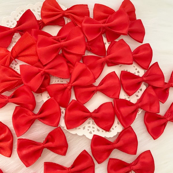 Red Satin Bowties (1.5") 12pcs,Red Ribbon Bows, Small Red Bows, Sewing Bows, Wedding Decor DIY Headband Red Bow tie Christmas Decor