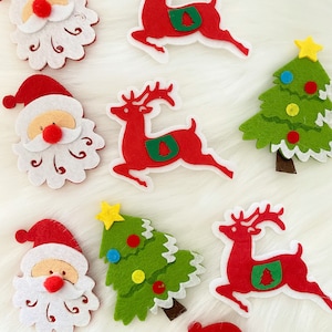 Mix di applicazioni natalizie, patch per decorazioni natalizie, creazione di cartoline natalizie in feltro, Babbo Natale, fiocchi di neve, pupazzo di neve, rosso, bianco, verde, applicazione