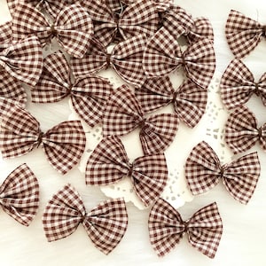 Fiocchi a quadretti marroni 10 pezzi (1,5"), fiocchi a quadri, fiocchi autunnali, artigianato autunnale, papillon in tessuto, creazione di costumi, forniture per cucire, fiocchi decorativi