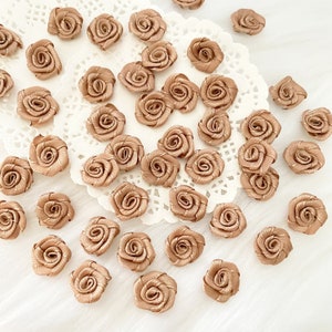 Capullos de rosa de bronce de 15 mm (M), rosas de oro metálico, flores artesanales en colores pastel, rosa de cinta de latón, decoración de rosas pequeñas de boda, apliques para hacer tarjetas