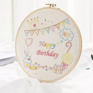 Birthday Embroidery Kit 8-inch, Handmade Birthday Gift,DIY Birthday Gift, Hobby Starting, Simple Birthday Gift, Bedroom Decor Wall Art