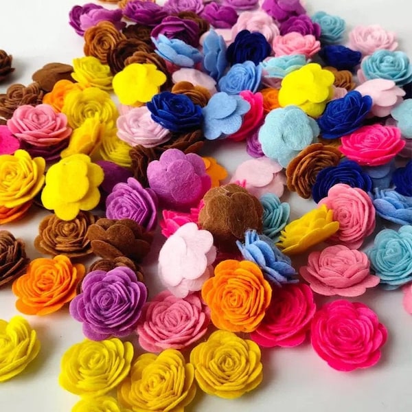24pcs Mix Wool Felt Roses, Felt Flowers, DIY Headband, Felt Fabric Roses, Dimansional Roses,Felt Flower Wreath,Felt Rosettes,3D Die Cut Rose