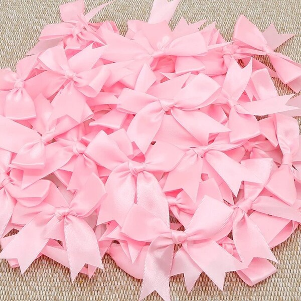 Large Pink Satin Bows 3.5 inch XL, Pink Ribbon Bows, Hand tied Fray-checked, Party Favor Gift Bag Bows, Large Satin Luxury Bows Birthday