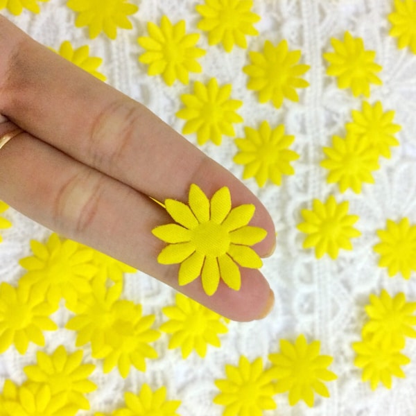 Mini Fabric Sunflower 20mm, Mini Chrysanthemum, Die Cut Flowers, Card Making, Appliqué Flower, Costume Sewing Supple, Yellow Applique Flower