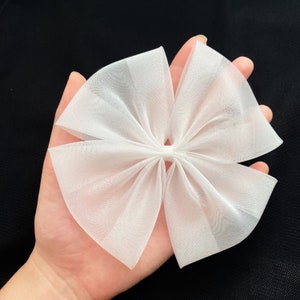 White Organza Bows 5 inch Set of 2, White Sheer Fabric Bows, Wedding Decor Bridal Costume, Big White Bowtie, Headband Bow Doll Making