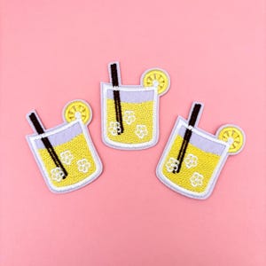Lemonade Iced Tea Patch 1pc- Lemon Wedge Soda Patch, Iron on Patches Summer Cocktail, Ice Tropical Embroidered Patches Clothing Crafts