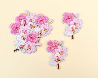 Cherry Blossom Iron on Patch 1pc- Pink Flower Garden Nature Embroidered Applique, Botanical Plant Badge Boho Floral Spring Patches Sew on