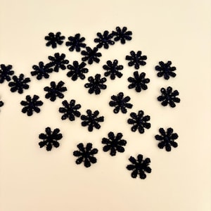 Tiny Black Lace Daisy 12mm 15pcs Flower Applique, Black Flower Patch, Dress Costume Embellish, Mini Fabric Daisy, Sew on Flower Patches