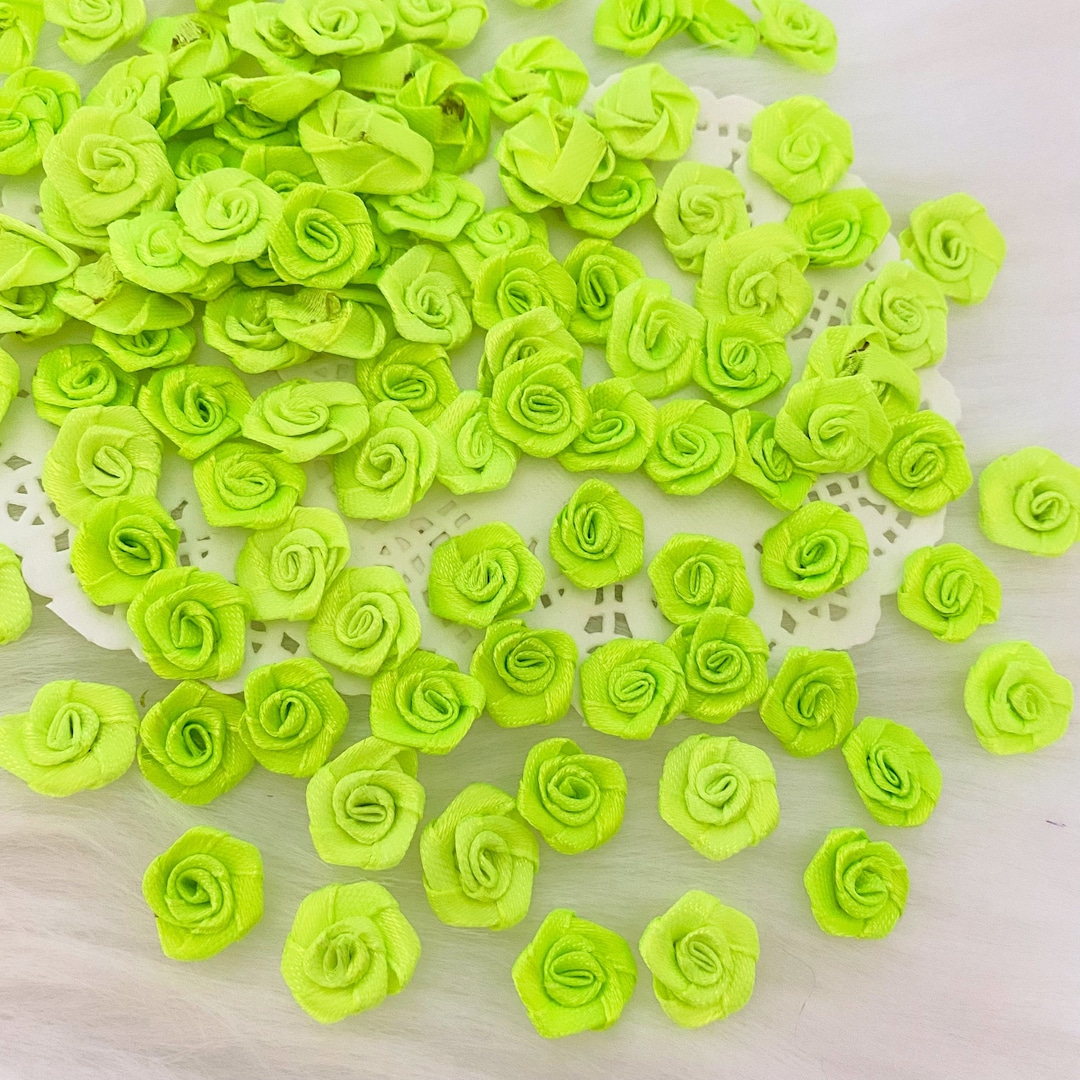 Small Lime Green Rose Buds 15mm M, Neon Green Satin Roses, Small Craft