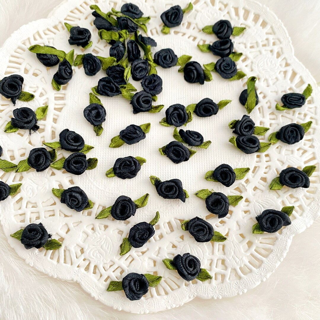 Tiny Black Roses 25/50 Pcs, Mini Satin Roses, Black Roses, Card Making ...