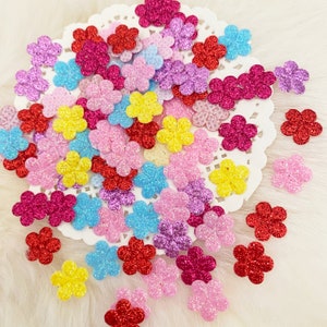 Tiny Glitter Flowers 10mm 25pcs, Assorted Colors Craft Flowers, Flat back Small Flowers, Cards Making Spring Crafts Confetti Flowers