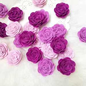 Lila Filzrosen Wollfilzblumen, 3D dimensionale Blumen, DIY Stirnband, DIY Filzrosen, Filzblumen Applikation, Gerollte Blumen, zum aufnähen