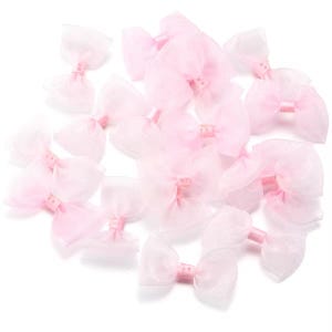Roze organza strikjes 10st 45 mm, pastelstrikken, lingerie maken naaien appliqué strikken haarwerk kaarten maken, babyroze strikken
