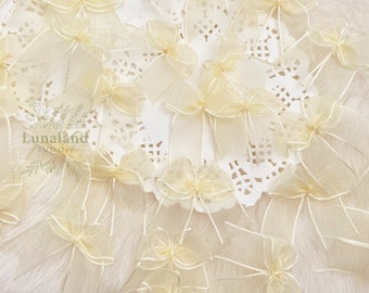 Ivory Lace Bows 20pcs, Organza Ribbon Bows, Cards Making Wedding Craft Bows, Doll Costuming, Lingerie Bows, Sewing Applique