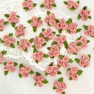 Altrosa Trio Rosen 20 mm Mini Rose Bouquet, Applikation Blume, Hochzeit Handwerk, Kartenherstellung, Kostüm Applikation, Rosen aufnähen, rosa Satinrose