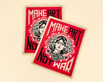 Anti War Art Patch Iron On 1pc- Make Art Not War Poster Patch, Canvas Tote Bag Embellish, Feminism Art Postage Stamp Patch, Jeans Hat Patch