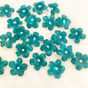 Mini Teal Hibiscus 20mm, Fabric Craft Flowers, Beaded Flowers,Cards Making, Craft Supply Sewing, Hawaiian Beach Party Decor, Small Flowers