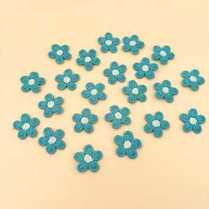 Blue Mini Daisy 15mm 6pcs, Embroidery Applique Sew on, Flowers Patch, Needle Craft Sewing Cards Making Small Teal Craft Flowers DIY