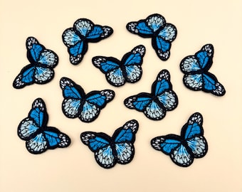 Patch monarque bleu fer sur l'écusson 1 pièce - applique brodée, badge papillon nuit mystique, écusson botanique insectes à coudre