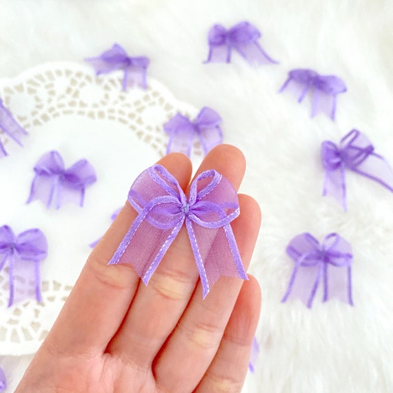 MINIATURE LILAC RIBBON BOWS WITH PEARLS - 1 INCH - 10 PIECE PACKAGE