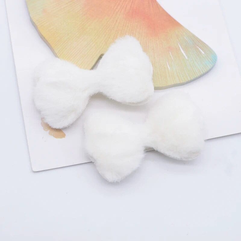 White Plush Bows 2", Soft Padded Bows, Small White  Bow, Sewing Accessories Costume Doll Making, Fur Bowtie Clothes Hat Shoes Applique