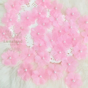 Pastel Pink Cherry Blossom 25mm, Small Fabric Sakura Craft Flowers, Wedding Floral Decor Applique Sew on Costume Making, Light Pink Flowers
